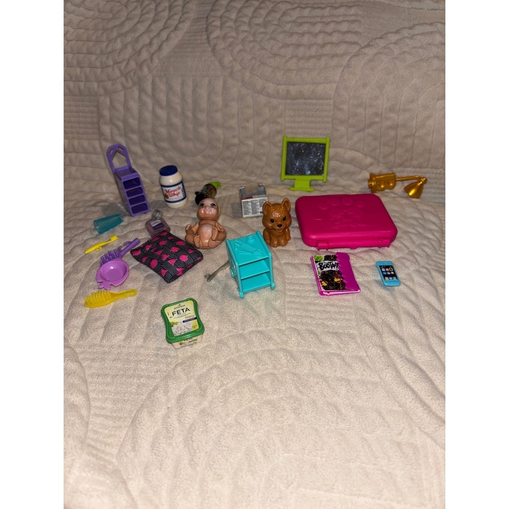 LIT IF Barbie Shopkins Mini Brands Dollhouse Accessories Lot Pet Case Furniture